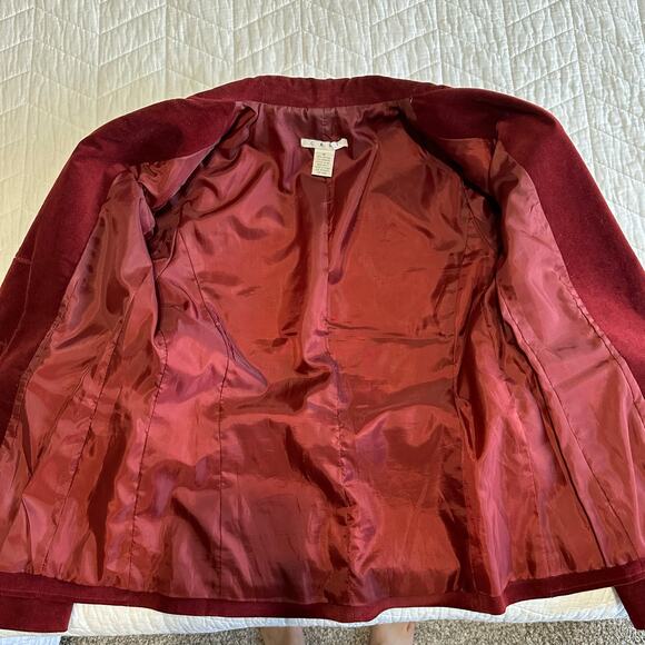 CAbi Women’s The Poet Velvet Embroidered Blazer Burgundy Cotton Blend | Size 8 - Picture 11 of 14